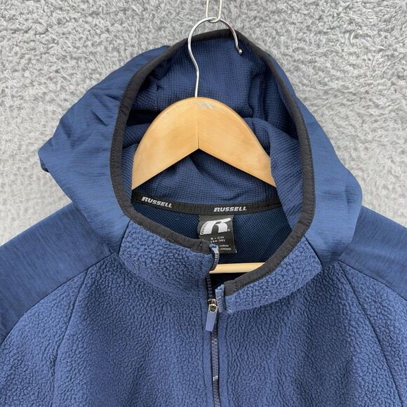 Russell Premium Fleece Navy Hooded Full Zip Sweatshirt Pockets Mens Small 34-36 - Picture 3 of 7